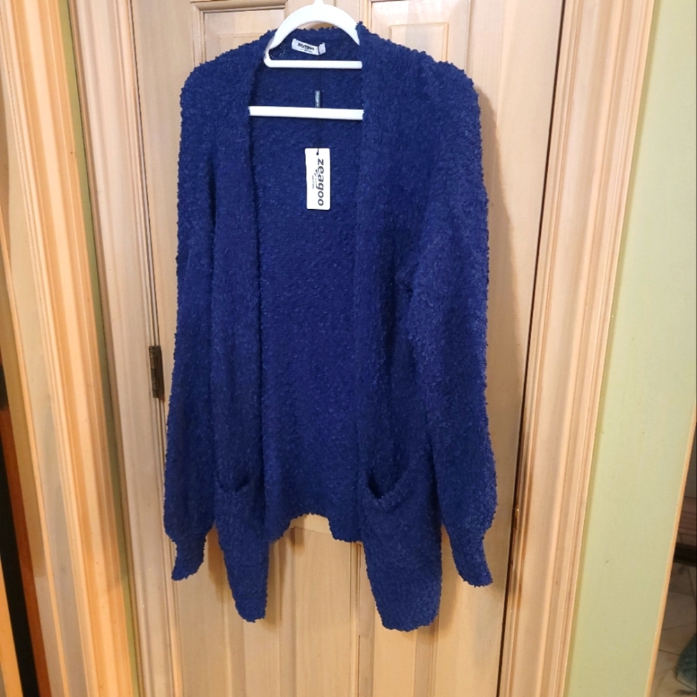 NWT Misses Sz L Zeagoo Navy Open Cardigan Sweater